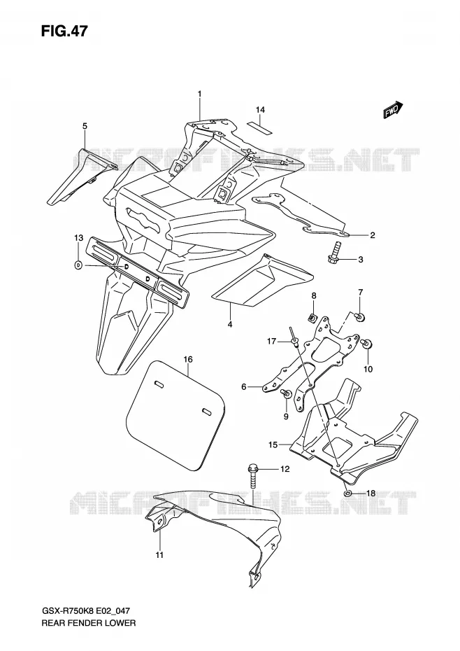 GUARDABARROS TRASERO INFERIOR Suzuki MOTO 750 GSX-R 2010  GSX-R750L0(E2)