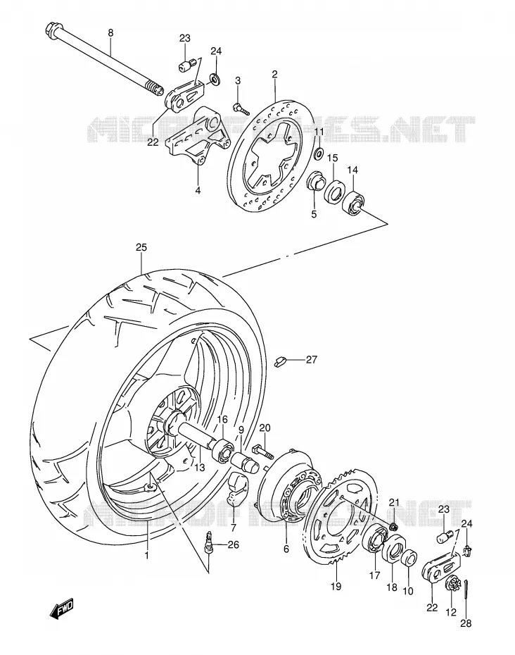 RUEDA TRASERA (MODELO P/R) Suzuki MOTO 1100 GSX-R 1995  GSX-R1100WSKS(E28)