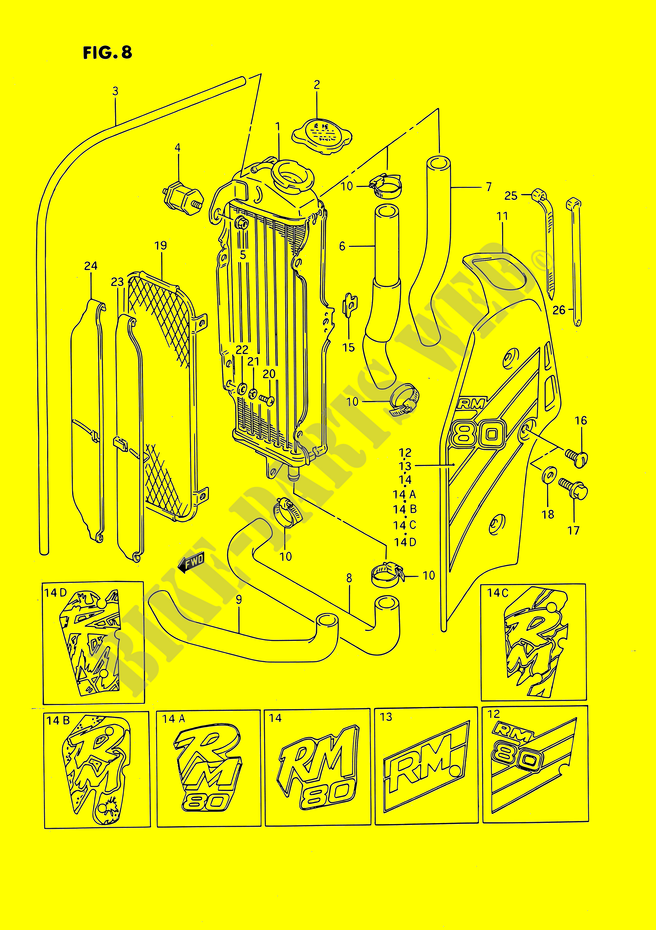 RADIADOR (MODELE G/H/K/L/M/N/P) para Suzuki RM 80 1986